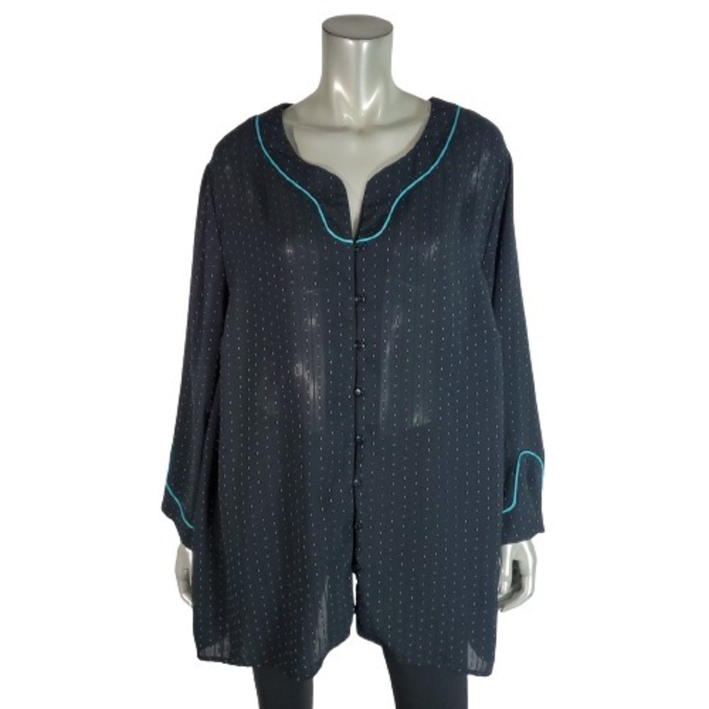 Maggie Barnes Womens Top Plus Size 2X 22/24‎ Lightweight Button Front Black